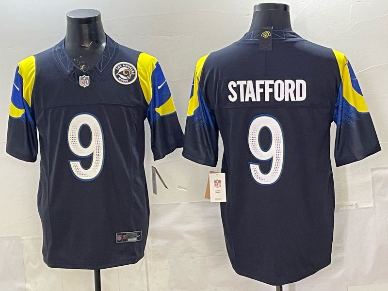 Men 2025 Los Angeles Rams #9 Stafford Black 5th generation Throwback Nike Limited NFL Jersey 02